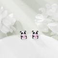 wholesale 925 Sterling Silver Panda Heart Stud Earrings Adorable Animal  for Women Girls-0-1