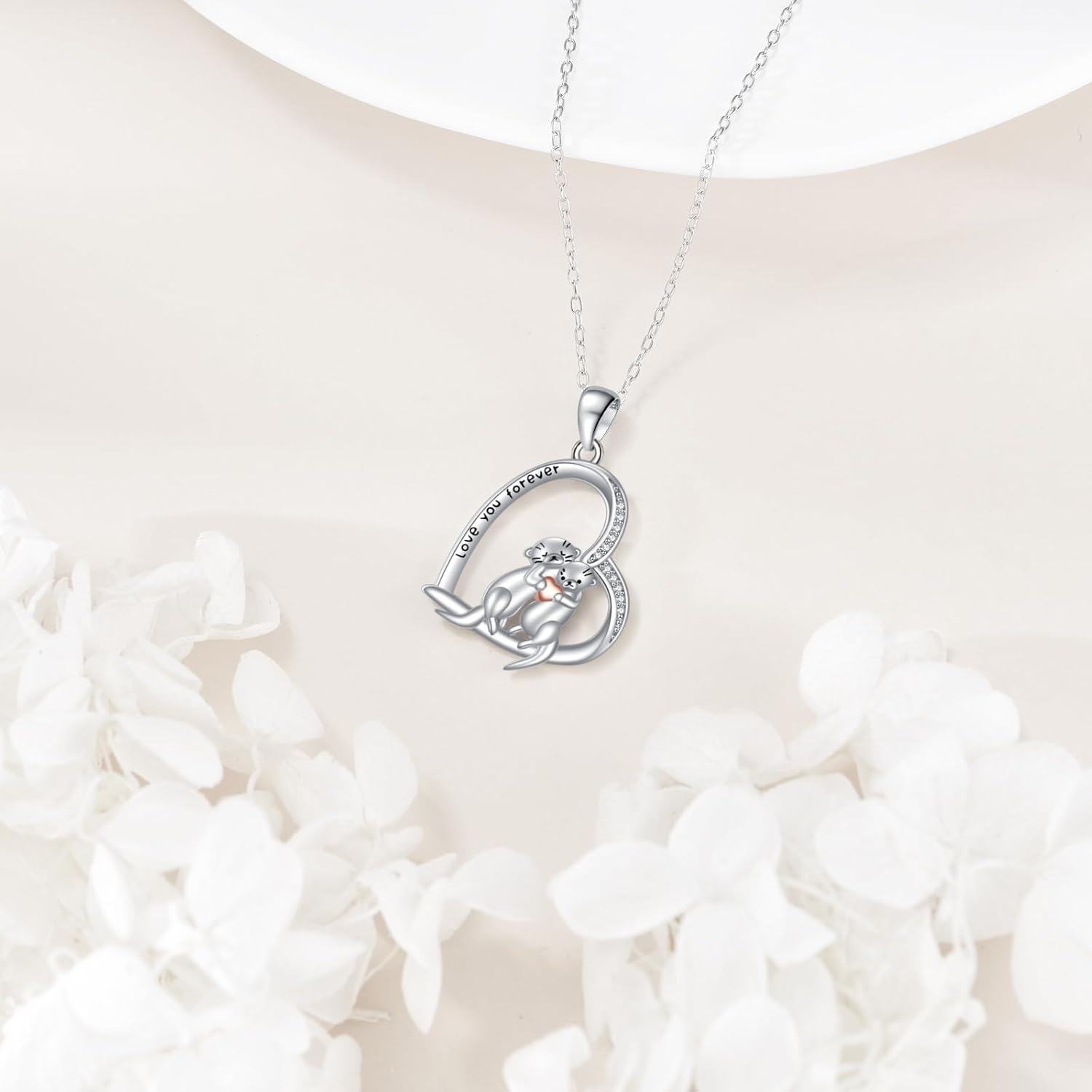 wholesale 925 Sterling Silver Otter Love You Forever Heart Pendant Necklace for Women Girls Gifts-0-2