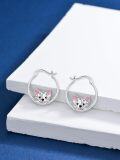 wholesale 925 Sterling Silver Cartoon Puppy Hoop Earrings for Women - Small Lightweight Huggie Earings with Pink Enamel Accents-0-3