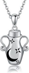wholesale 925 Sterling Silver Moon Star Talisman Amulet Cremation Urn Keepsake Jewelry Ashes Holder Memorial Pendant Necklace for Women/Men-0-0