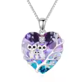 TOUPOP Sterling Silver Crystal Owl Family Pendant Necklace-0-0