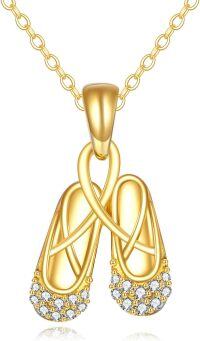 wholesale 14K Gold Ballerina Shoe Pendant Necklace with Cubic Zirconia Stones for Women-Ballet Shoes