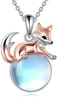 wholesale 925 Sterling Silver Moonstone Fox Pendant Necklace-Fox Necklace1