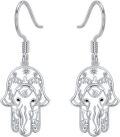 wholesale 925 Sterling Silver Hamsa Hand Dangle Earrings with Floral Details and Hook Closure-0-0