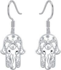 wholesale 925 Sterling Silver Hamsa Hand Dangle Earrings with Floral Details and Hook Closure-hamsa 2