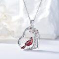 wholesale 925 Sterling Silver Red Cardinal Tree of Life Heart Pendant Necklace-0-1