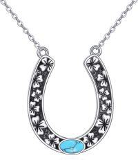 wholesale 925 Sterling Silver Horseshoe Pendant Necklace with Turquoise Stone for Women Mom Jewelry-clover