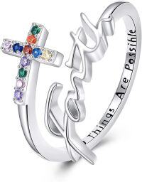 wholesale 925 Sterling Silver Moonstone Adjustable Open Ring Faith Chakra Cross Leaf Jewelry Gift-cross ring