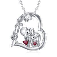wholesale 925 Sterling Silver Moissanite Birthstone Elephant Family Mom Necklace 18+2 Chain-July-Ruby