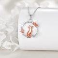 wholesale 925 Sterling Silver Fox Pendant Necklace with Flowers and Cubic Zirconia - Cute Gift for Women-0-4