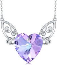 wholesale 925 Sterling Silver Purple Crystal Heartbeat Winged Love Pendent Necklaces for Women-Angel Wings Necklace
