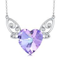 wholesale 925 Sterling Silver Heart Shaped Amethyst Pendant Necklace-Angel Wings Necklace