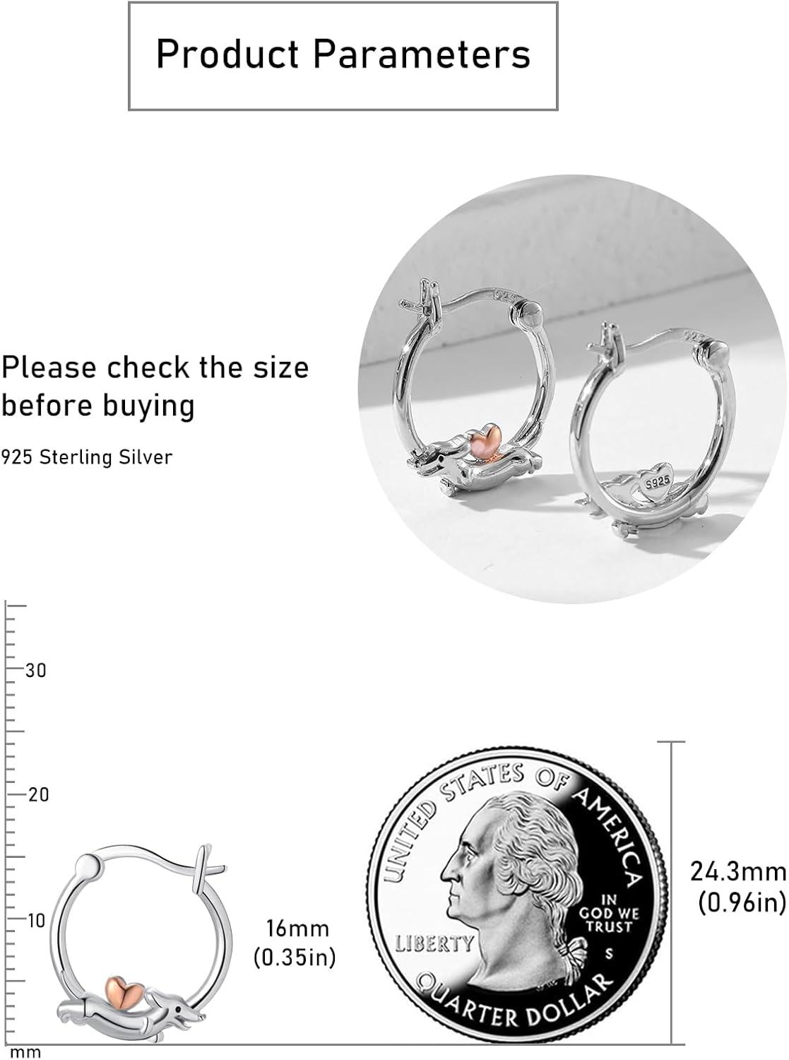 wholesale 925 Sterling Silver Dachshund Hoop Earrings for Women – Hypoallergenic, 10mm, 3g Pair-0-5