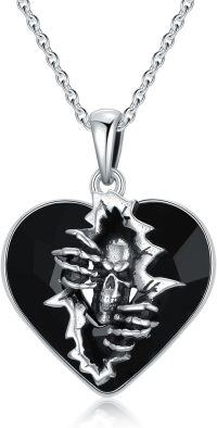 wholesale 925 Sterling Silver Heart-Shaped Black Onyx Skull Pendant Necklace for Women-Skull B