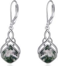 wholesale Sterling Silver Nature Stone Celtic Knot Leverback Dangle Earrings for Women Girls-Moss agate irish leverback earrings
