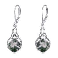 wholesale 925 Sterling Silver Moonstone Dangle Earrings Wholesale Celtic Knot Design-Moss agate irish leverback earrings