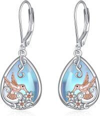 wholesale Sterling Silver Lotus Earrings with Moonstone Amber Onyx Lapis Larimar Rose Quartz Moss Agate-Hummingbird Moonstone Earrings