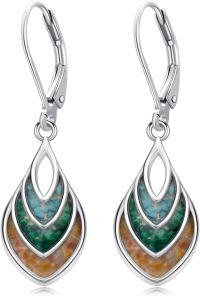 wholesale 925 Sterling Silver Multi-Color Stone Drop Earrings with Leverback Hooks-Turquoise+Malachite+Tiger Eye Stone