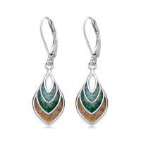 wholesale 925 Sterling Silver Multi-Color Stone Drop Earrings with Leverback Hooks-Turquoise+Malachite+Tiger Eye Stone