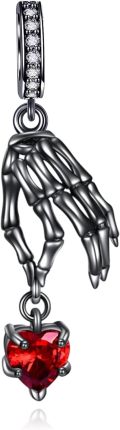 wholesale 925 Sterling Silver Gothic Skeleton Hand Heart Charm for Women-0-0