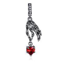 wholesale 925 Sterling Silver Gothic Skeleton Hand Heart Charm for Women-Skull
