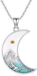 wholesale 925 Sterling Silver Crescent Moon Turquoise Mountain Pendant Necklace for Women Girls-0-0