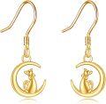 wholesale 14K Gold Crescent Moon & Cat Dangle Earrings - Gemstone s for Her-0-0