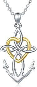 wholesale 925 Sterling Silver Anchor Heart Pendant Necklace with Celtic Knot and Cross Design-0-0