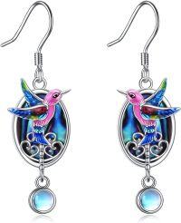 wholesale Sterling Silver Moonstone Luna Moth Dragonfly Beetle Hummingbird Rose Dangle Earrings Witch Jewelry Gifts-Hummingbird
