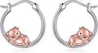 wholesale 925 Sterling Silver Piggy Charm Hoop Earrings Gift for Girls and Women-Pig