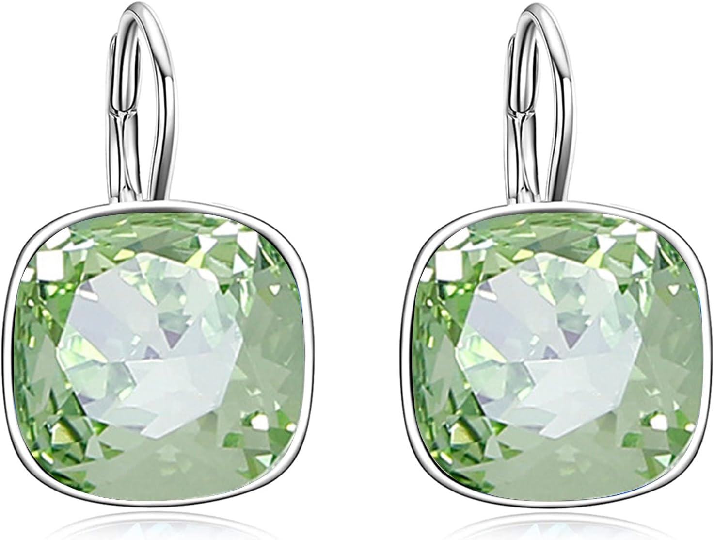 Sterling Silver Austrian Crystal Hypoallergenic Leverback Earrings Women s Gift-Light Green