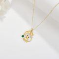 wholesale 14k Gold Cute Frog Lotus Leaf Pendant Necklace With Green Zircon Drop-0-2