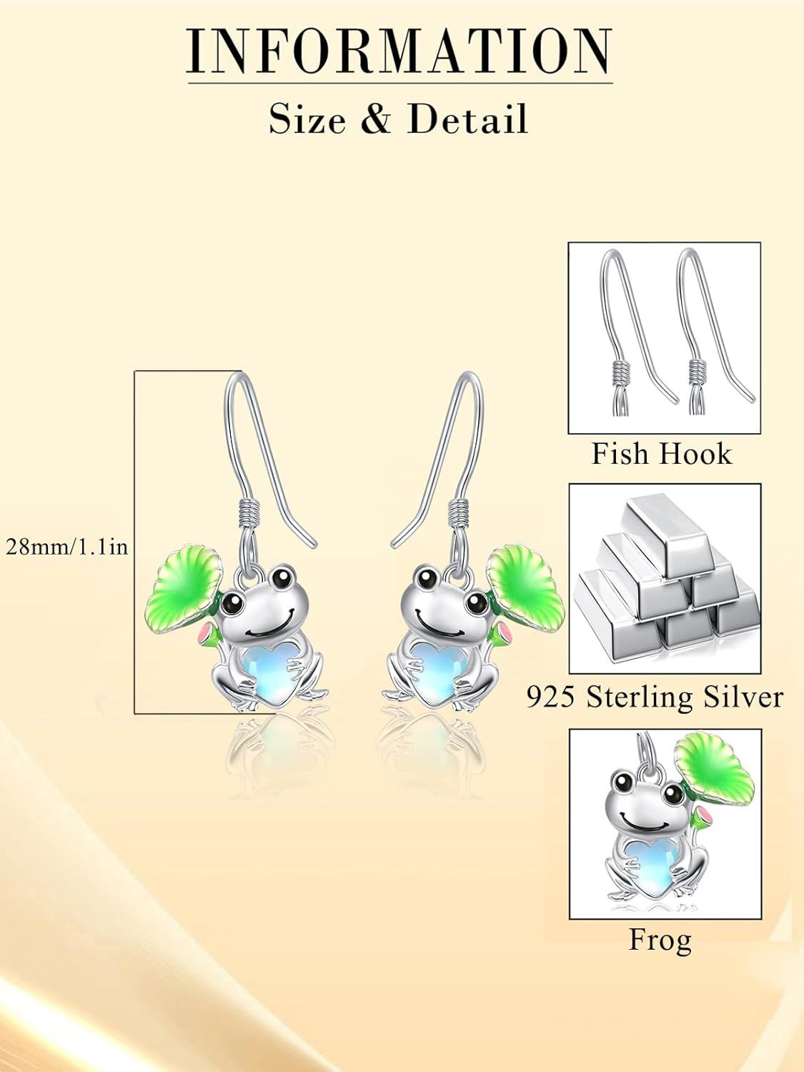 wholesale 925 Sterling Silver Frog Heart Moonstone Drop Earrings for Women-0-5