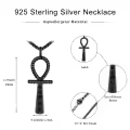 wholesale Black 925 Sterling Silver Ankh Necklace with Rope Design and Hieroglyphic Pendants - 24 Chain Length-0-2