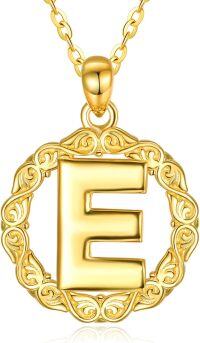 wholesale 14K Gold Sterling Silver 26 Letter Pendant Necklace 18 +2 Chain Gift-E