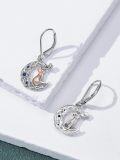 wholesale Sterling Silver Moonstone Cat Fox Panda Dangle Earrings Celtic Crescent Animal Jewelry Gift-0-2