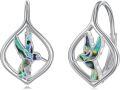 wholesale 925 Sterling Silver Hummingbird Abalone Shell Leverback Dangle Drop Hoop Earrings for Women Gifts-0-0