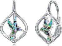 wholesale 925 Sterling Silver Hummingbird Abalone Shell Leverback Dangle Drop Hoop Earrings for Women Gifts-Hummingbird