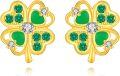 wholesale 925 Sterling Silver Shamrock Stud Earrings with Emeralds and Cubic Zirconia for Women & Girls-0-0