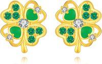 wholesale 925 Sterling Silver Shamrock Stud Earrings with Emeralds and Cubic Zirconia for Women & Girls-Four Leaf Clover (Gold)