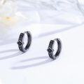 wholesale 925 Sterling Silver 15mm Norse Rune Black Cubic Zirconia Cutout Huggie Hoop Earrings for Men & Women-0-4