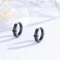 wholesale 925 Sterling Silver 15mm Norse Rune Black Cubic Zirconia Cutout Huggie Hoop Earrings for Men & Women-0-4