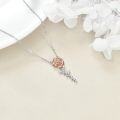 wholesale 925 Sterling Silver CZ Flower with Leaves and Musical Notes Pendant Necklace-0-3