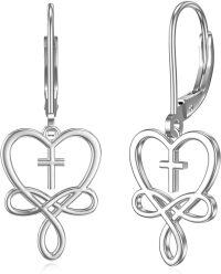 wholesale 925 Sterling Silver Infinity Heart w/ Cross Dangle Drop Leverback Earrings for Women-Style-1