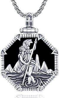 wholesale 925 Sterling Silver Saint Christopher Cross Anchor Black Onyx Men's Pendant Necklace s for Dad Husband Boyfriend Son-B-01 St Christopher