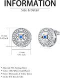 wholesale 925 Sterling Silver 925 Evil Eye Blue Crystal Stud Earrings with CZ Halo and Post Backs for Women-0-2