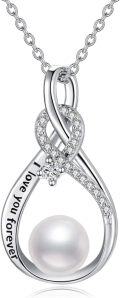wholesale 925 Sterling Silver Freshwater Pearl & Cubic Zirconia Infinity Love Pendant Necklace for Women's Gifts-0-0