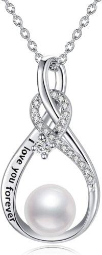 wholesale 925 Sterling Silver Freshwater Pearl & Cubic Zirconia Infinity Love Pendant Necklace for Women's Gifts-Letter