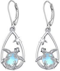 wholesale 925 Sterling Silver Teardrop Sea Life Dangle Earrings with Turtles and Starfish - Unique Gift for Her-Moonstone Turtle