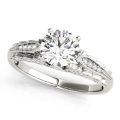 wholesale 14k White Gold Vintage Round Moissanite Engagement Ring With Marquise Milgrain Shoulders-0-1